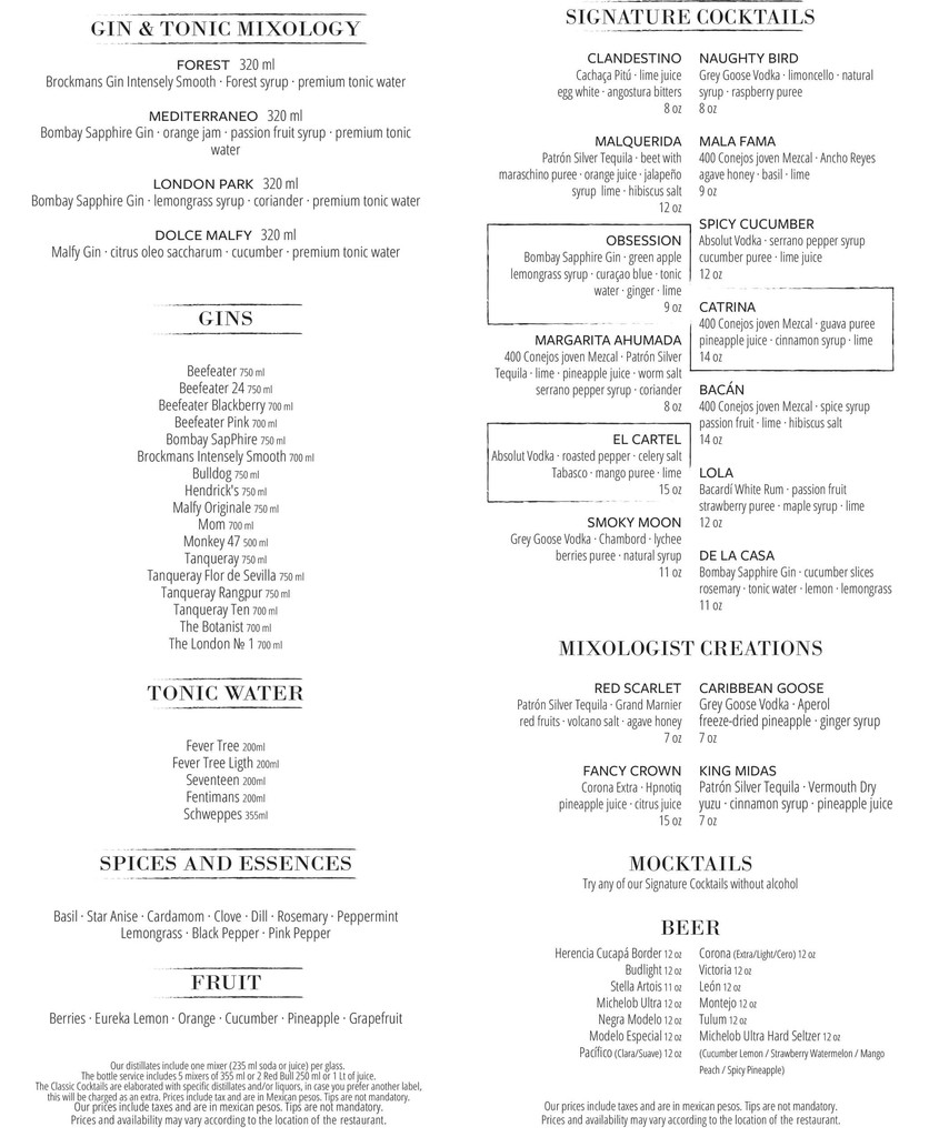 rosa negra menu