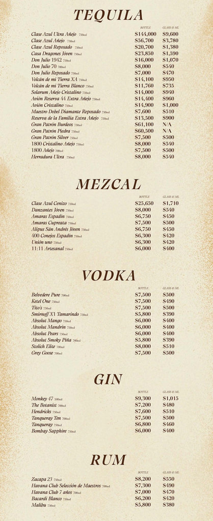 vagalume tulum bottle menu